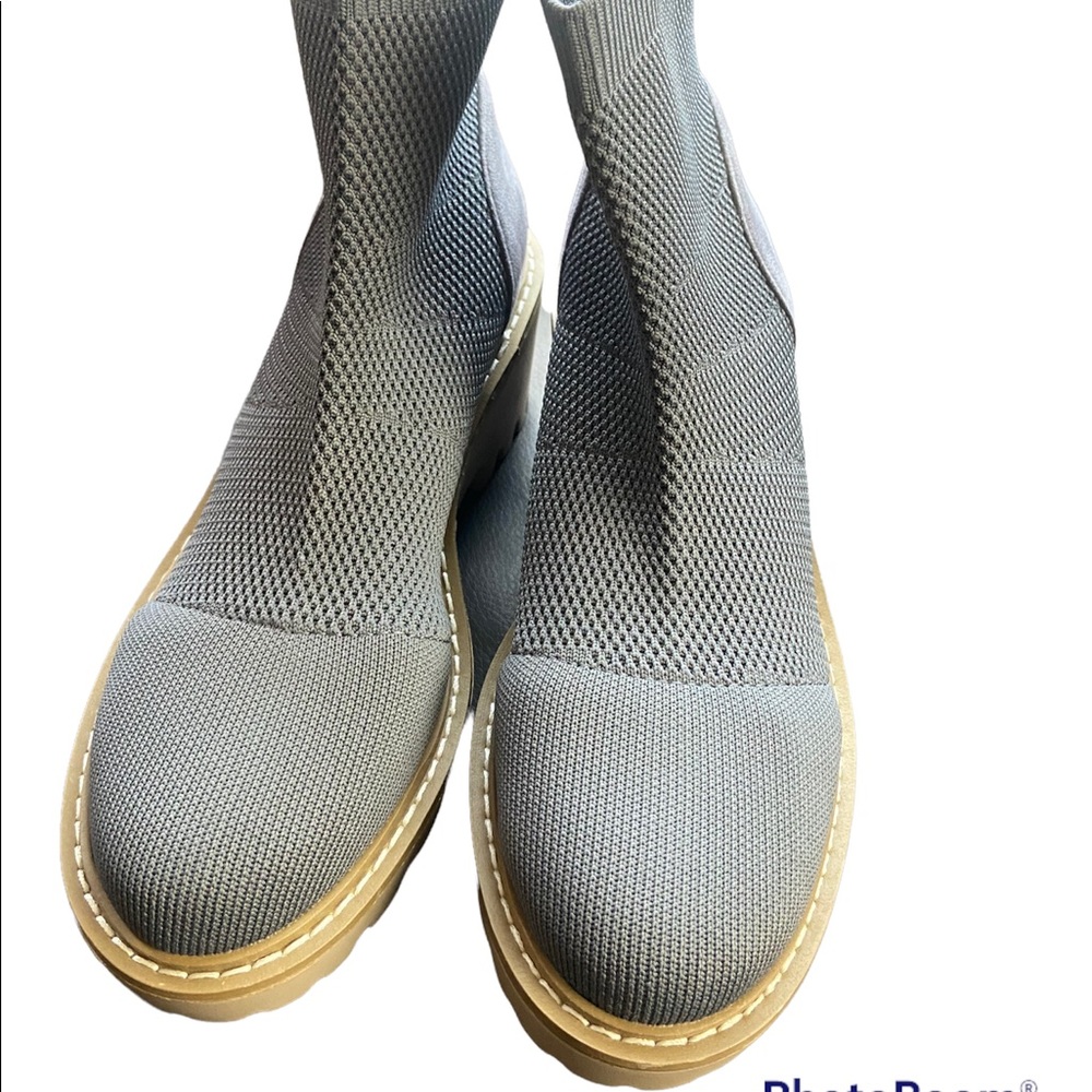 Nicole Miller Women's cream platform Wedge Sock Bootie In grey knit